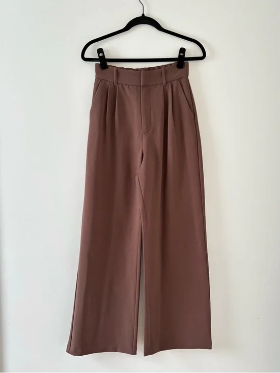 Abercrombie & Fitch Sloane Tailored Pants Wide Leg Trouser High Rise Brown - Picture 2 of 6